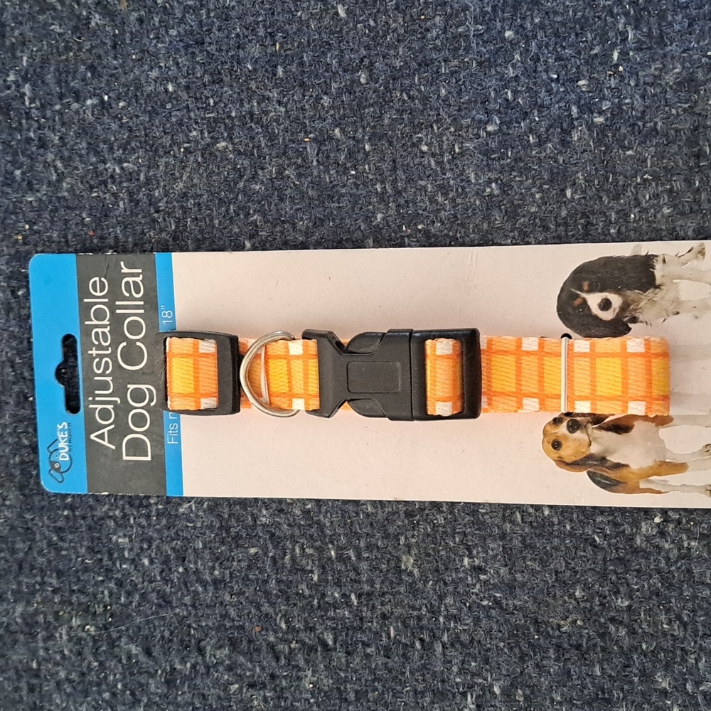 Adjustable Dog Collar Brand New Plaid Orange and Yellow Fits 12"-18" Neck